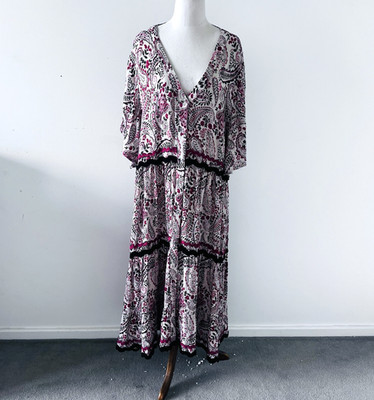 Joop & Gypsy Boho Festival Dress Size 16 Tiered Ric Rac Three Quarter Sleeves