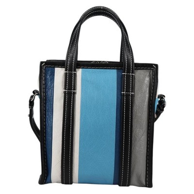 Balenciaga Bazar Convertible Tote Striped Leather Blue Tote Bag | eBay