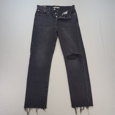 Levi's Wedgie Straight Jeans Women 27 Black Ripped Raw Hem High Rise Denim