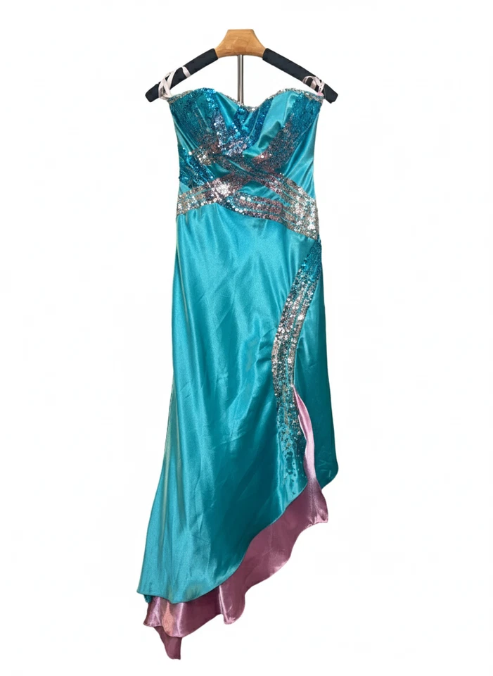Vestido formal asimétrico de novia sin tirantes lentejuelas turquesa/rosa Party Time Foto 2 de 4