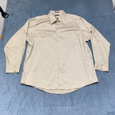 Arrow Dress Shirt Mens 17.5 Beige Cotton Satin Twill Wrinkle Free Career Formal