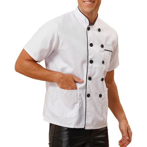 Unisex Short Sleeve Chef Jacket Mens Womens Canteen Shirt Top Hotel Cook Uniform - Picture 11 of 44