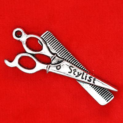 2 x Tibetisches Silber große Stylist Schere & Kamm Charm Anhänger Fundstücke Herstellung