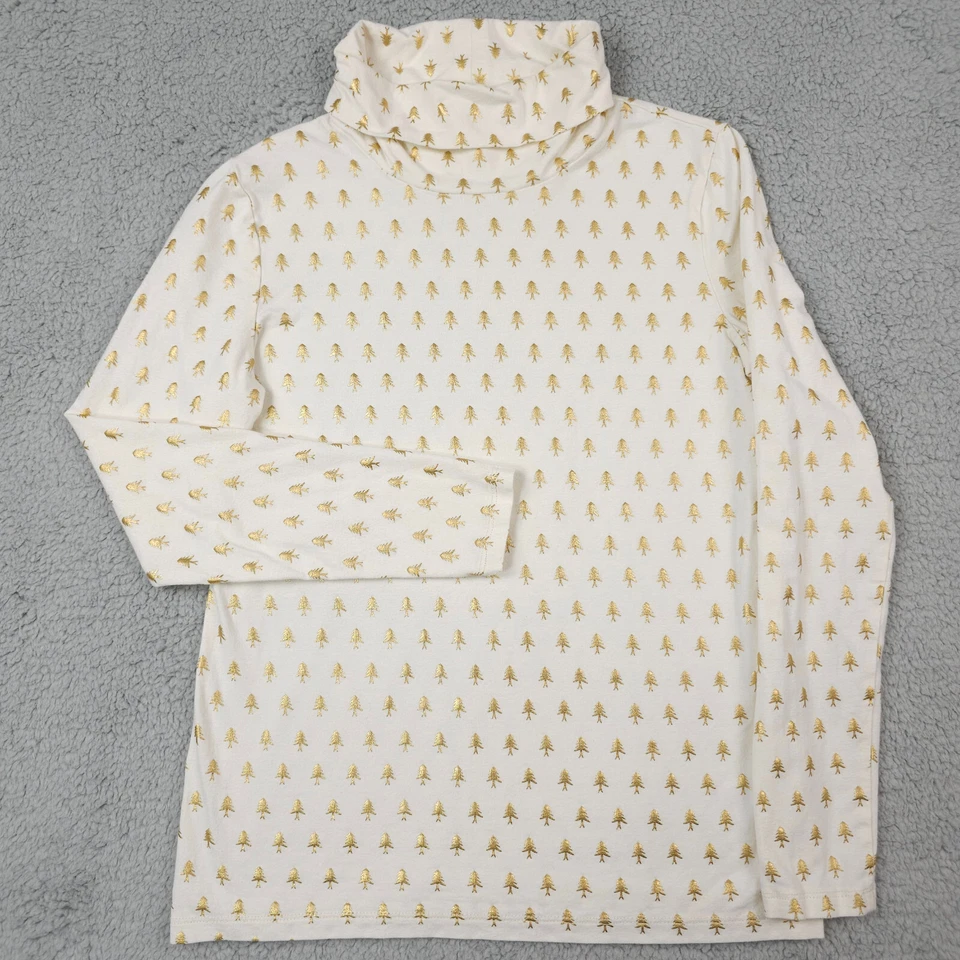 Talbots Shirt Womens P Petite Cream Gold Metallic Tree Turtleneck Tee Christmas - Image 2 of 4