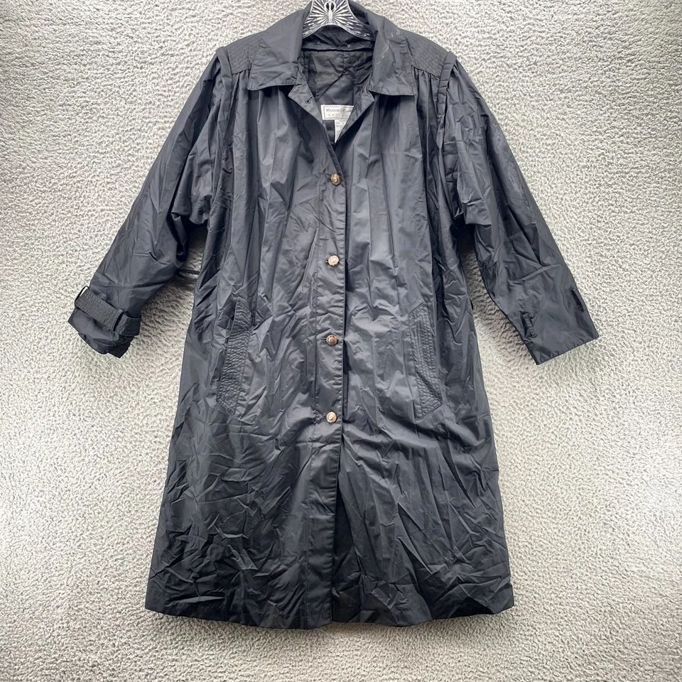 Vintage Maggie Lawrence Rain Coat Womens Petite 12 Black Lined Outdoor Snow Y2K - Image 3 of 4