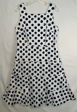 Talbots Dress Size 10 Black White Polka Dot Fit And Flare Square Neck Sleeveless