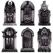 17" Halloween Tombstones Outdoor Decorations, 6 PCS Halloween Graveyard Tombs...