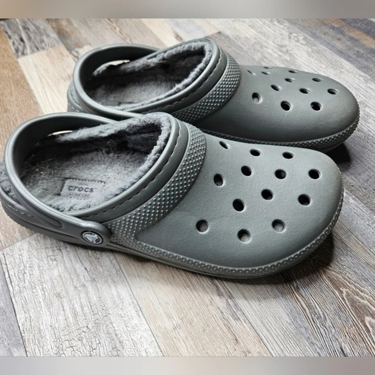 Crocs Classic Clogs Gray Fleece Lined Mens 8 Womens 10