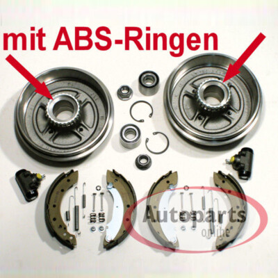 Bremstrommel Set Ø 203 mm + ABS Ringe + Radlager hinten für Renault Clio II