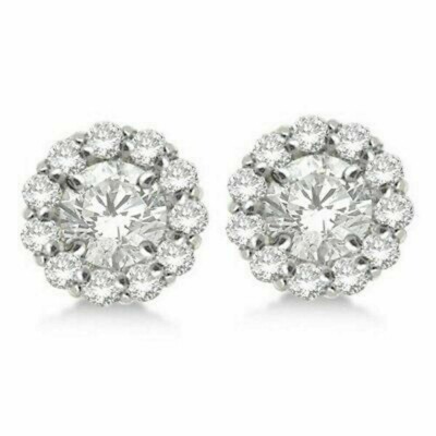 Round Real Moissanite Earring Jackets For Studs 14K White Gold Plated (1.00ct)