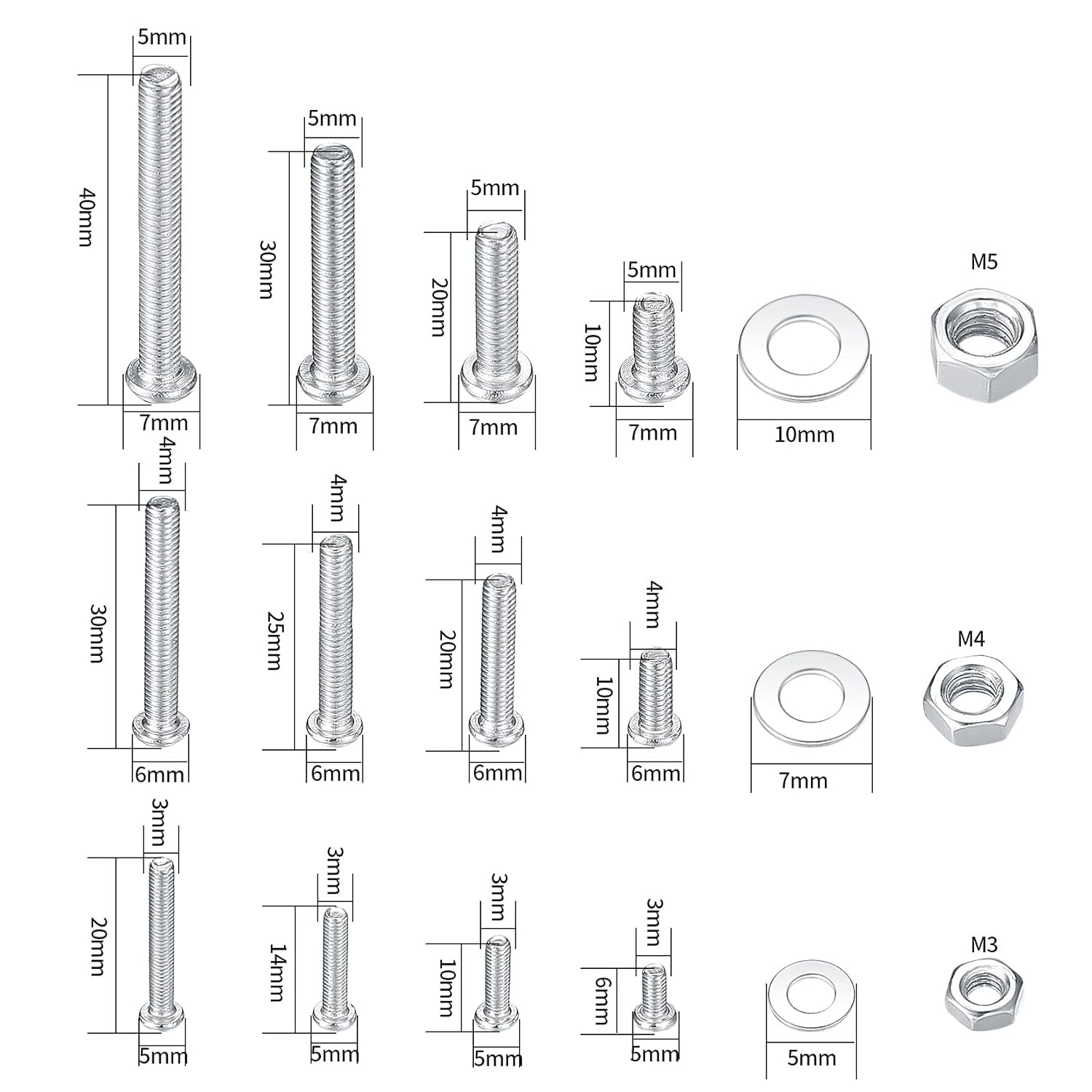 720 Pcs Nuts and Bolts Assortment Kit M3 M4 M5 Carbon Steel Screws with Case