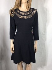 Women's NWT $129 Vince Camuto Black Knit Lace Trim Sweater Dress Size M