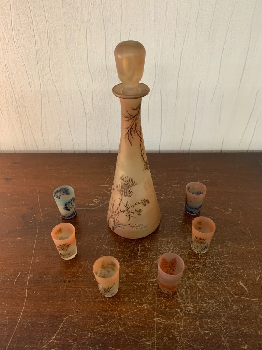 Vessière Nancy　ヴェシエール　ナンシー Vessière Nancy Liqueur-Set Glas mit Glas-Paste signiert, 7-tlg