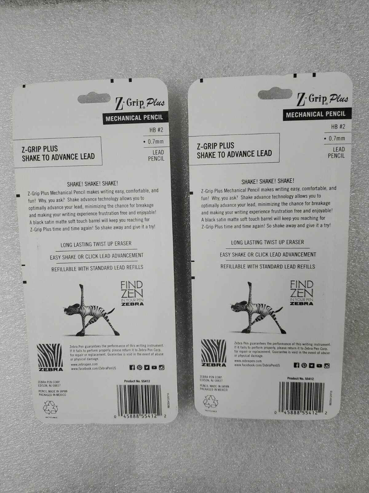 Lot of 2 packs, Zebra Z-Grip Plus Mechanical Pencil 0.7mm Lead #2 .