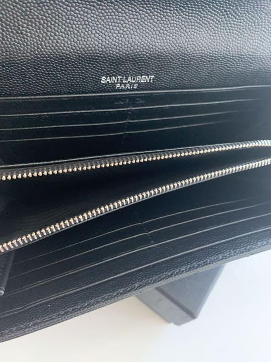 Auth Saint Laurent Fold Purse #6607 Long Wallet Ysl Black/Gold