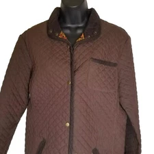 Madison Studio Women's Snap Front Quilted Jacket Sz Medium Brown Paisley Lining