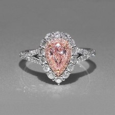Light Pink Pear Cut Cubic Zirconia Halo 925 Sterling Silver Bride's Wedding Ring