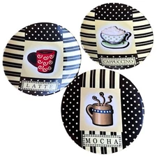Set of 3 Coffee Decorative Collector Plates Latte Cappuccino Mocha Themes 8"
