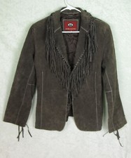 Marc Mattis Brown Suede Leather Jacket Fringe Womens Size M Medium Vintage