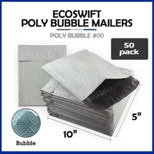 50 #00 5 x 10 EcoSwift Poly Bubble Mailers Padded Envelope Shipping Supply Bags