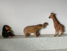 Hand Carved Wooden ledge Shelf Giraffe elephant trunk up monkey Safari Sculpture
