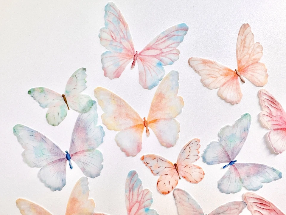 Mariposa oblea precortada comestible - Pastel arco iris acuarela oblea mariposa Foto 2 de 3