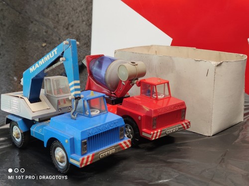 VINTAGE TRUCK CRANE MAMMUT TIN PLASTIC TOY GERMANY DDR GDR 70s FOR PARTS BLUE - Picture 6 of 12