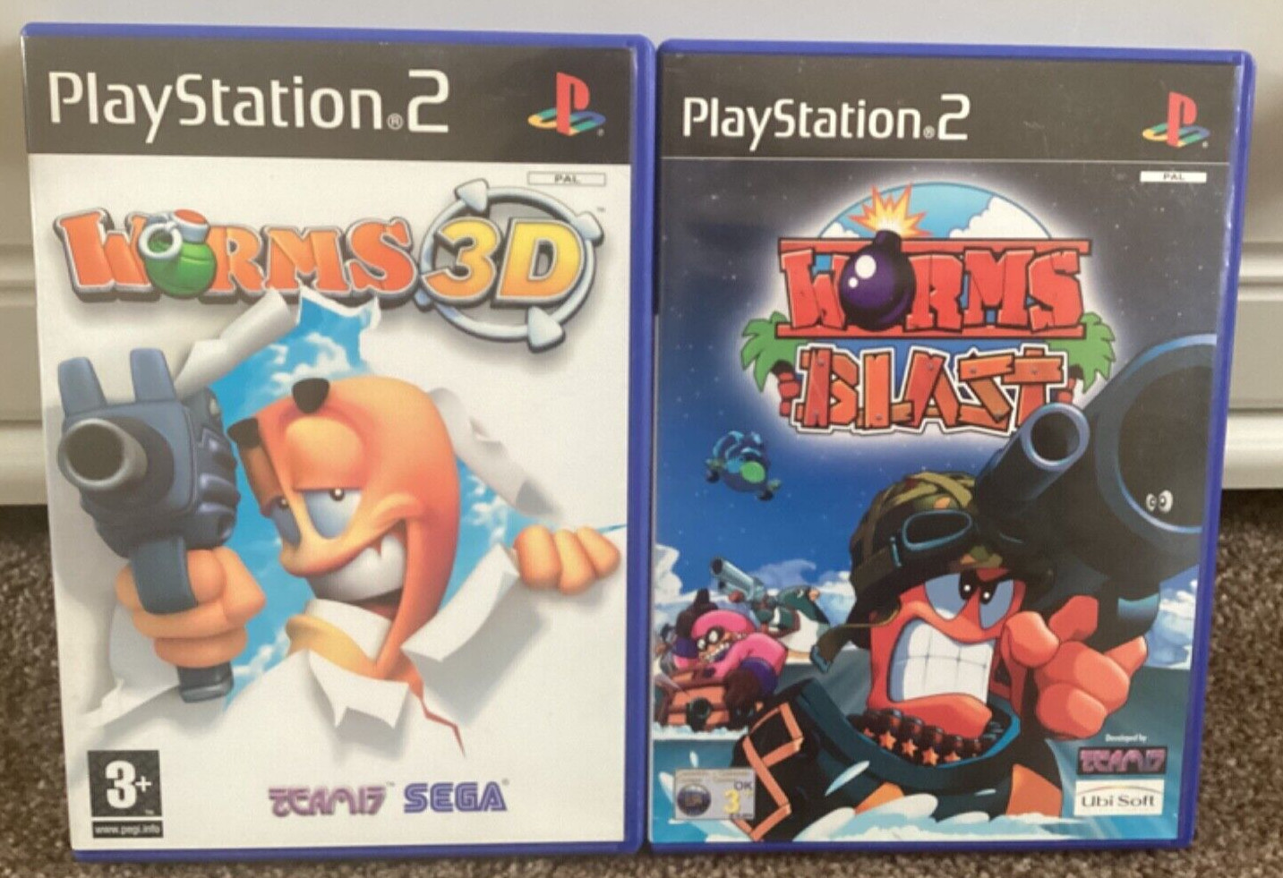 Worms Blast and Worms 3D Sony PlayStation 2 PS2 Games bundle with manuals