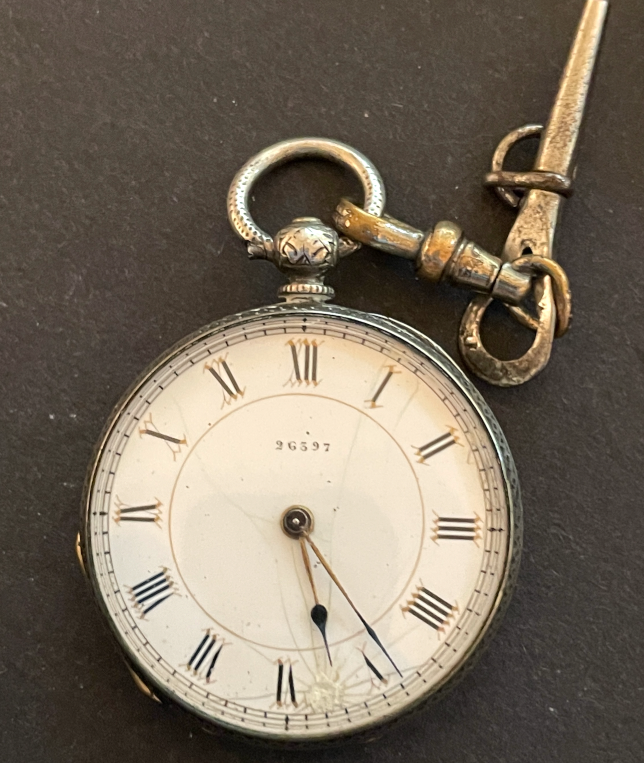 Antique Joseph & Fils Pocket Watch Running Ticks Fine Silver Case KW Geneve Key