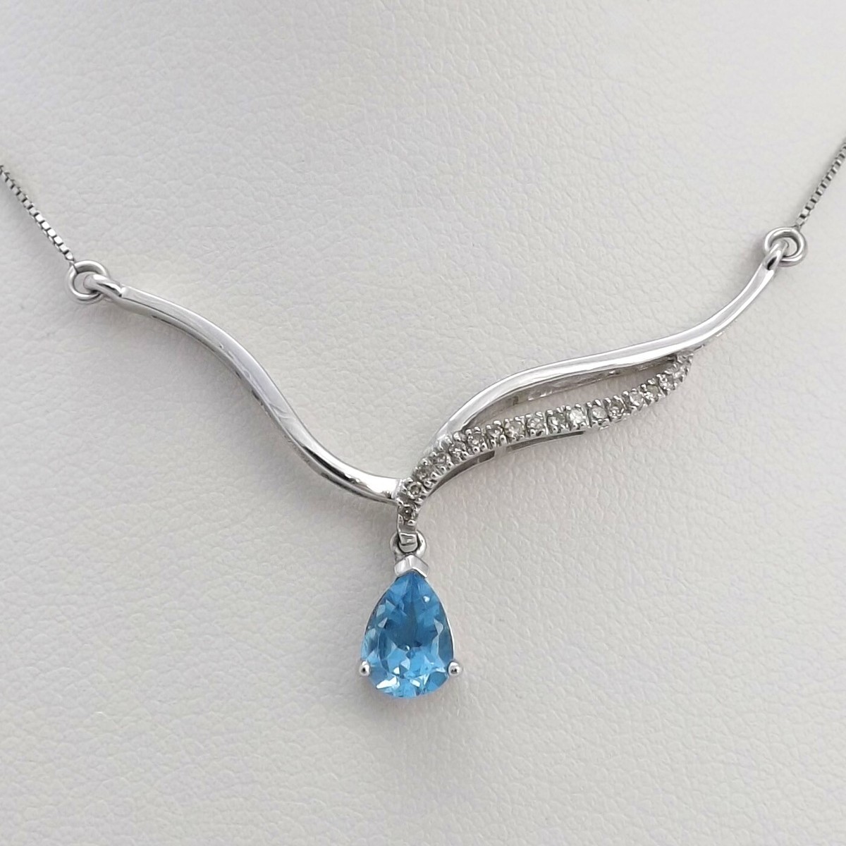 10K White Gold Blue Topaz December Birthstone Diamond Angel Wing
