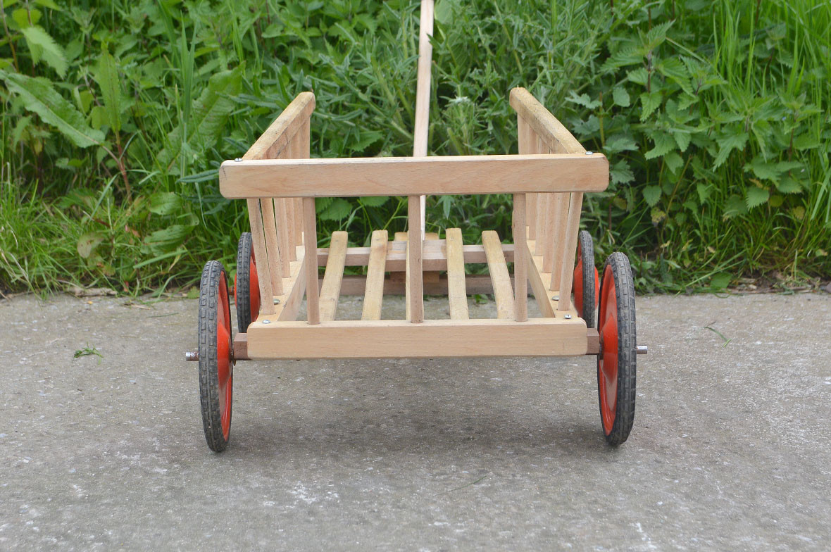 Wooden cart vintage pull along child's cart old toy trolley little dog