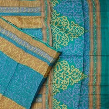 Namaste Vintage Bleu Canard Saris 100% Pure Soie Imprimée Indien 4,57 M Craft