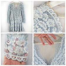 Coquette Dress Sz 40 S/M Sheer Scalloped 3D Lace Sweetheart Nude Mesh Neck Tulle