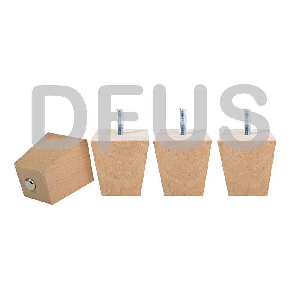4x Wooden block furniture legs Natural finish sofa chair footstool feet LW1511