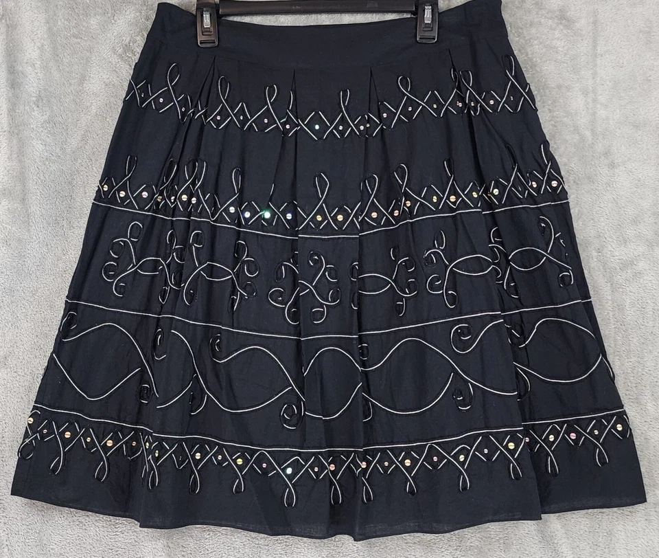 Falda Allison Taylor Mujer 14 Negra Plateada Lentejuelas Gitana Boho Cremallera Lateral Midi Foto 2 de 4