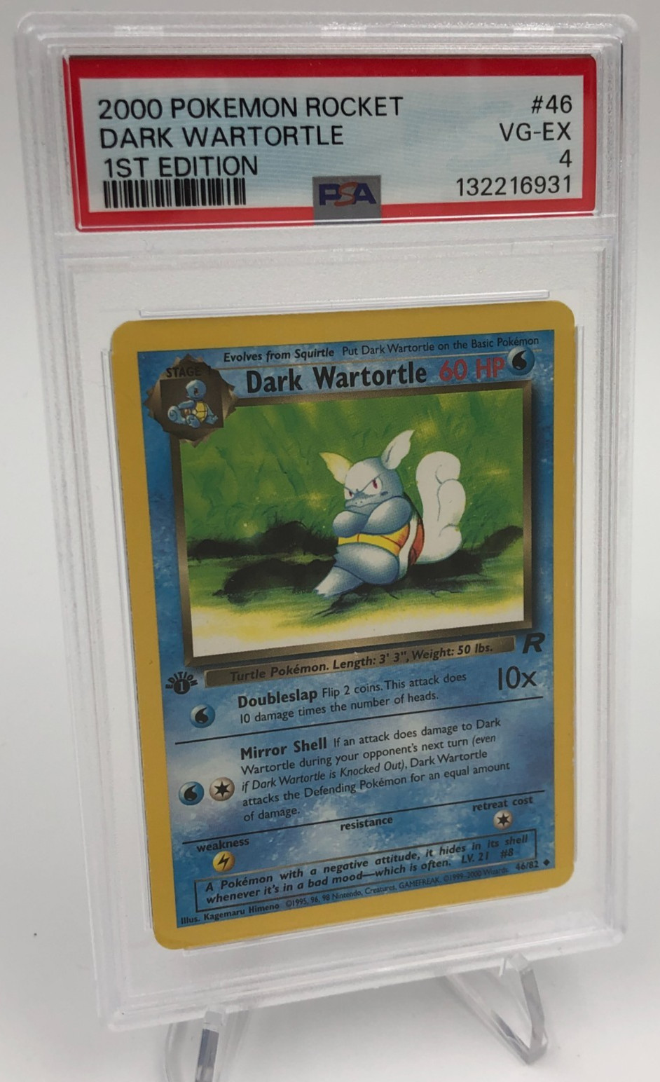 POKEMON 2000 TEAM ROCKET Trading Card DARK WARTORTLE #46 1st EDITION grade PSA 4