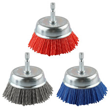 3 Pack Nylon Filament Abrasive Cup Brush Set with 1/4 Inch Hex Shank, for Remova