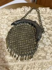 VICTORIAN FRENCH SILVER COIN PURSE CHAIN LINK  HANDLE CHATELAINE 19TH CENTURY