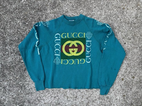 Gucci, Vintage Gucci Sweater Mens Medium Green Boot 80s 90s Flaws Crewneck Logo Lee