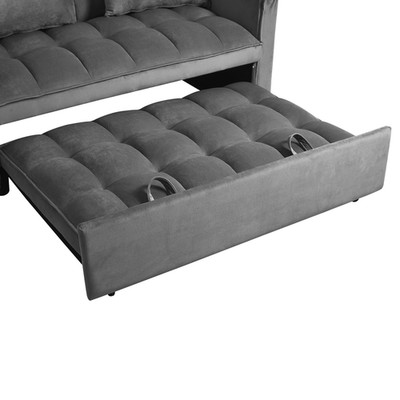 52.75 Inch Convertible Sleeper Sofa Bed Adjustable Backrest Pillows Dark Grey