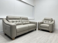 LA-Z-BOY ‘OSLO’ 3 SEATER + ARMCHAIR SOFAS IN STONE LEATHER - RRP £3,199