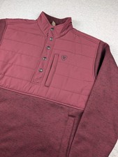 Ariat Caldwell Reinforced Snap Sweatshirt Men  s Medium Burgundy Maroon Pullover