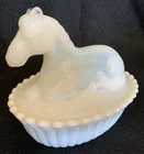 Westmoreland Horse On Nest Candy Dish Pony Resting ~ VERY TRANSLUCENT ~ Vintage