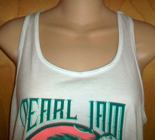 Weißes ärmelloses PEARL JAM blauer Reiher Vogel Tattoo rosa Dahlie Tanktop LARGE - Bild 4 von 10