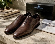Dino Bigio Brown Leather Oxford Shoes 43 Italy Designer Sample Sale Luxury Dress