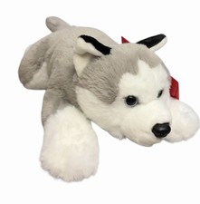 FAO Schwarz Adopt A Pet Gray Stuffed Soft Plush Husky Dog 15  Blue Eyes New