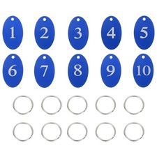 10PCS Number Tags 1-10, Oval Aluminum Number Key Tags, Blue