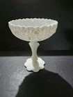 Vintage Fenton Cabbage Rose White Milk Glass Footed Compote Candy Dish