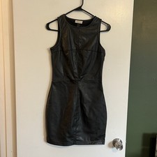 Pull & bear black faux leather sleeveless bodycon mini dress size small