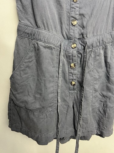 Nicole Miller women's linen lyocell grayish blue short sleeve collared romper 2 - Picture 3 of 10
